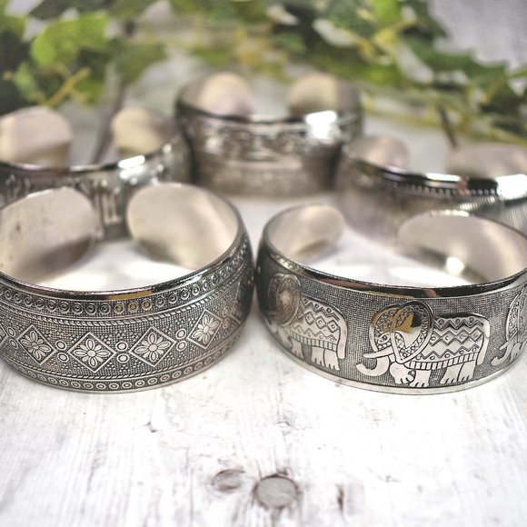 Set of 5 Vintage Bangle Cuff Bracelets - Silver Pewter - Picture 10 of 10